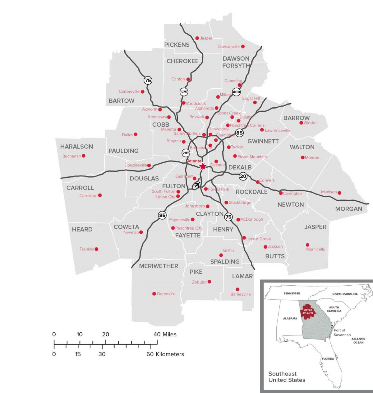 Mappa della città di Atlanta