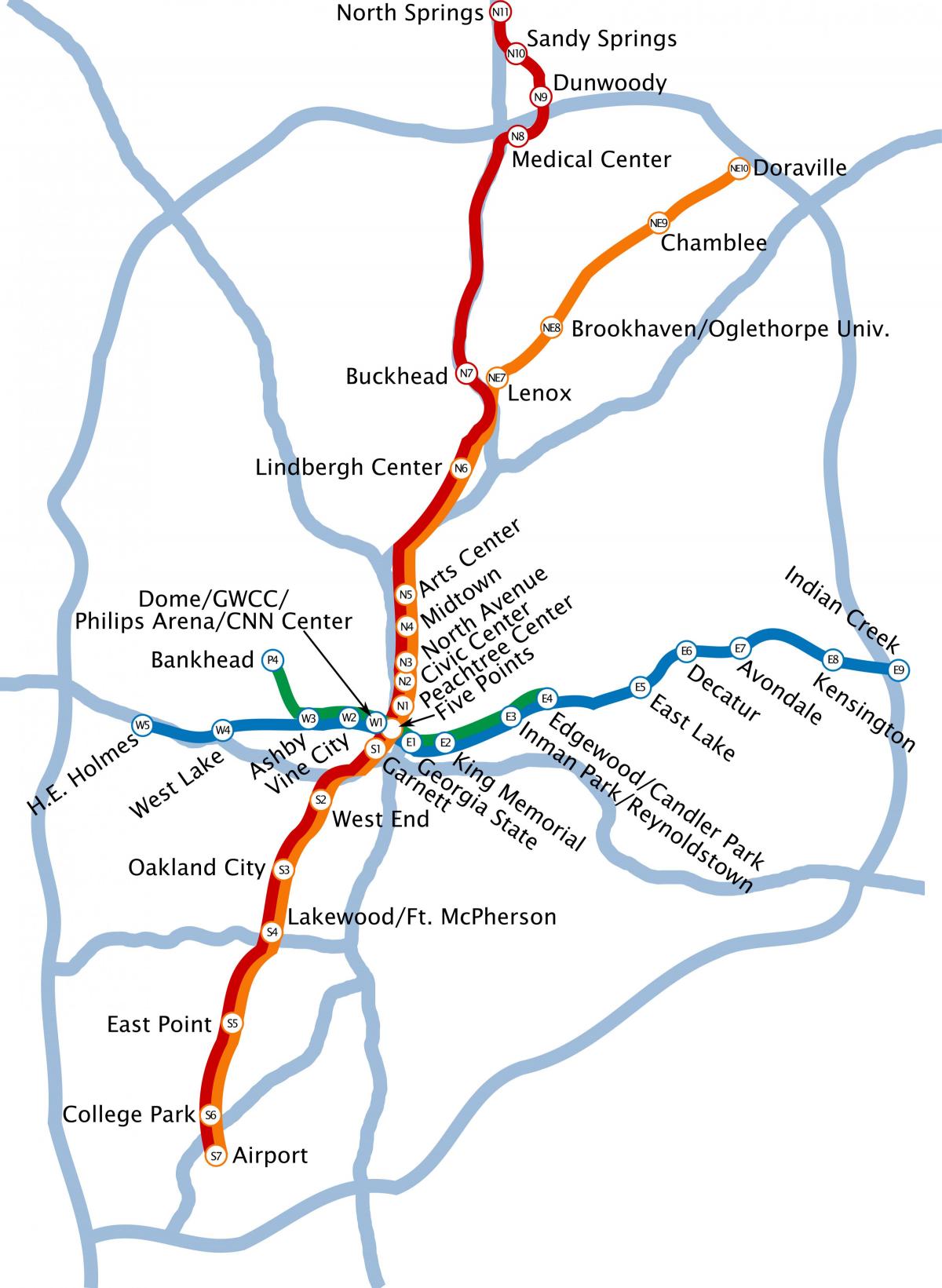 Mappa delle stazioni della metropolitana di Atlanta