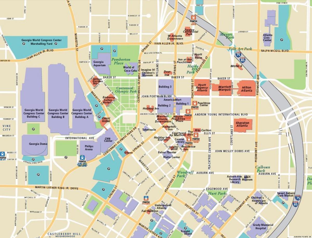 Mappa dei tour a piedi di Atlanta